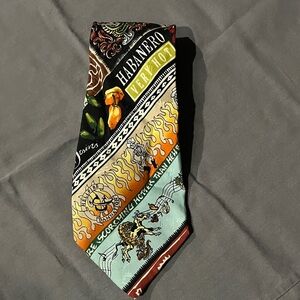 Vintage 1996 Hot Sauce-Themed 100% Silk Necktie Colorful Pattern Fun Graphic